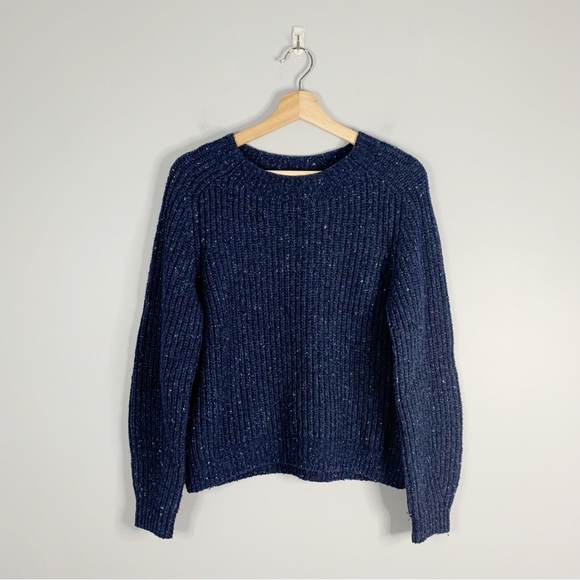 Vince Women's Wool Alpaca Ribbed Navy Blue Knit Chunky Sweater Relaxed Marled XS - Picture 1 of 11